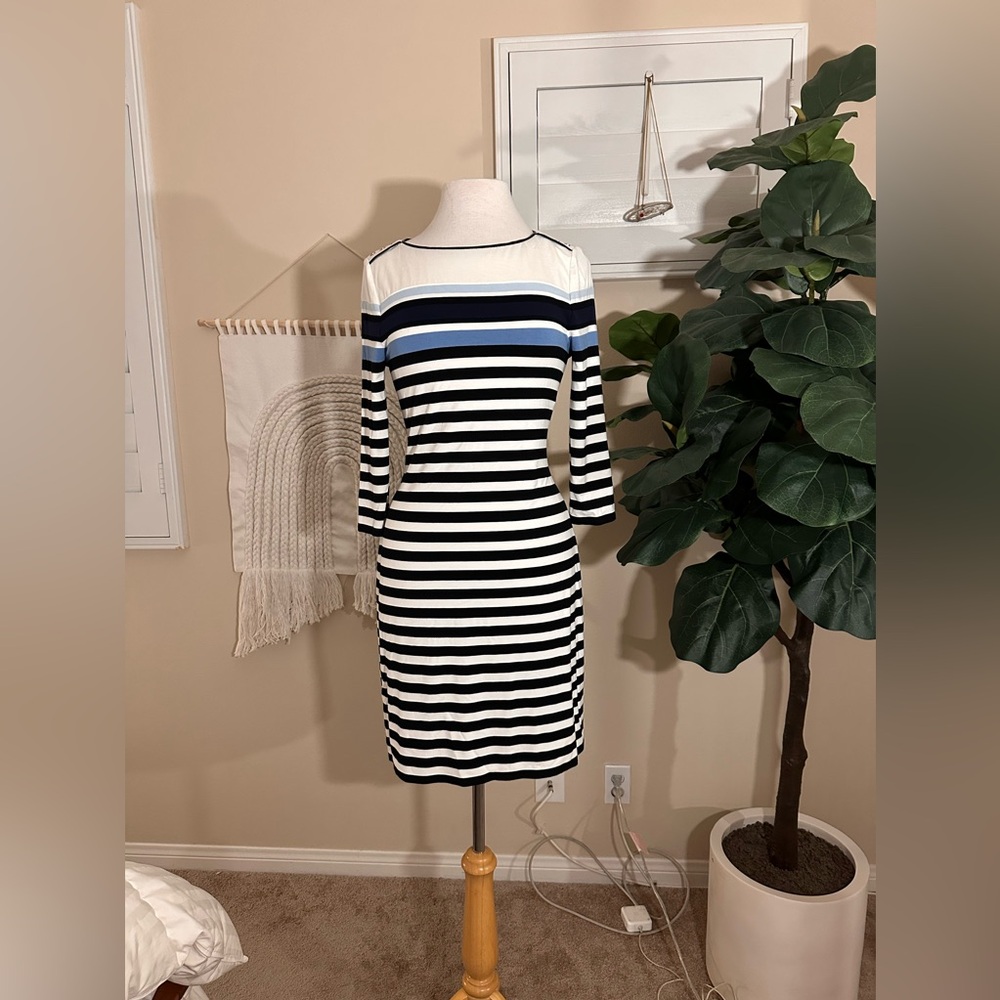 White House Black Market Long Sleeve Striped Sheath Dress size Small